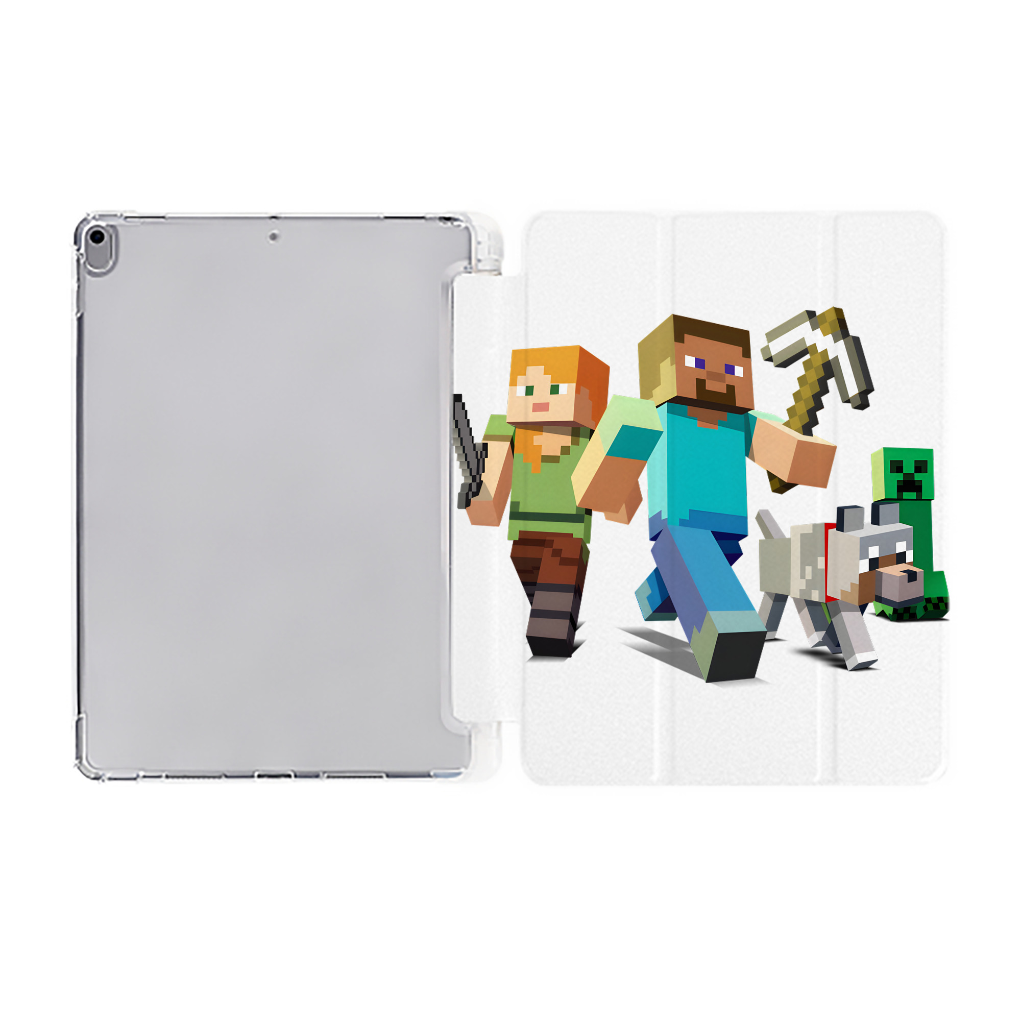 （画像用） マインクラフト ブロックの世界 Minecraft MC Block world IPad ケース ペン収納付き 三つ折りスタンド PUレザー×シリコン 対応機種9.5/10.5/10.9インチ
